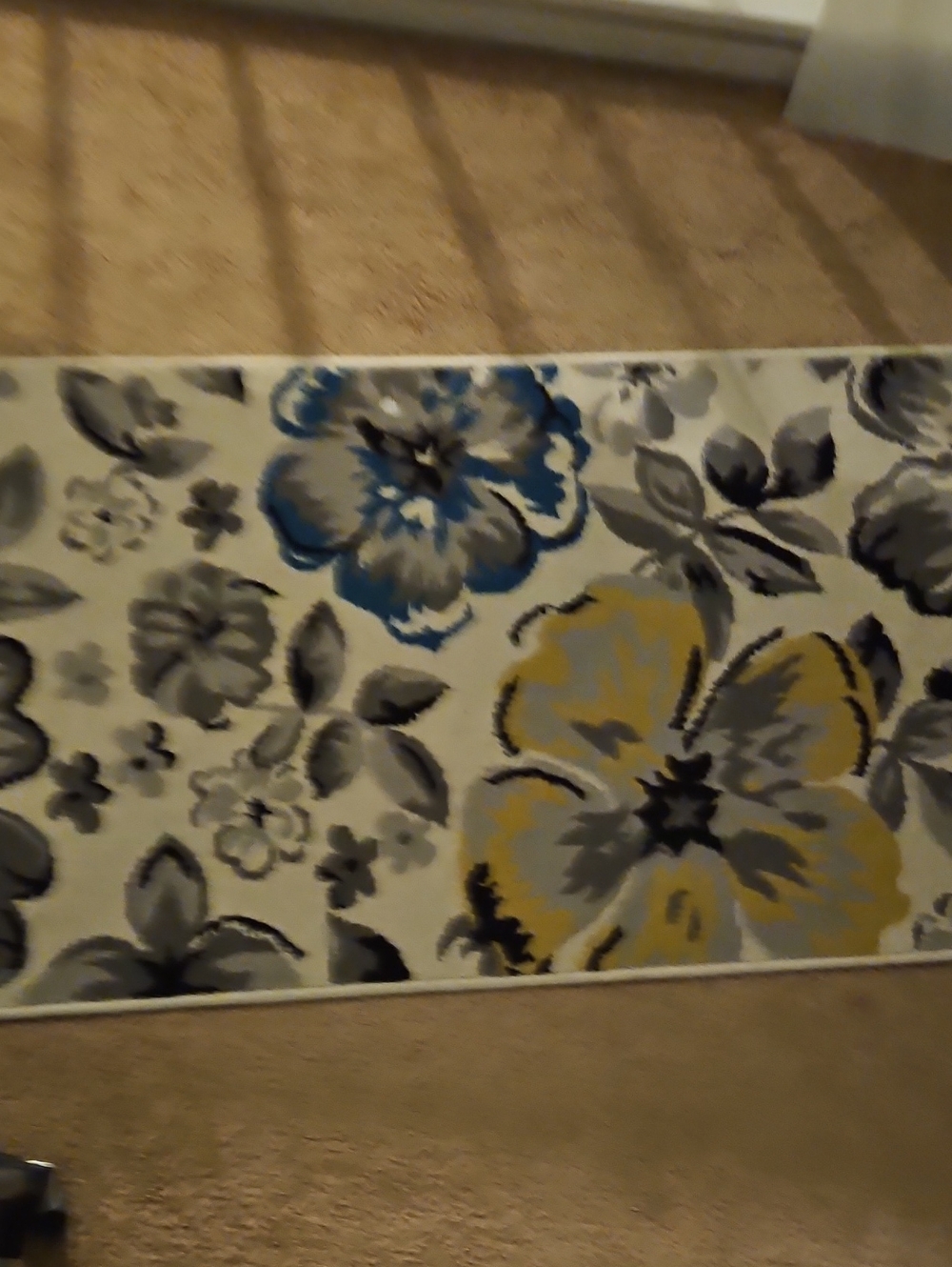 Floral Hall Runner Rug in Blue, Yellow and Gray